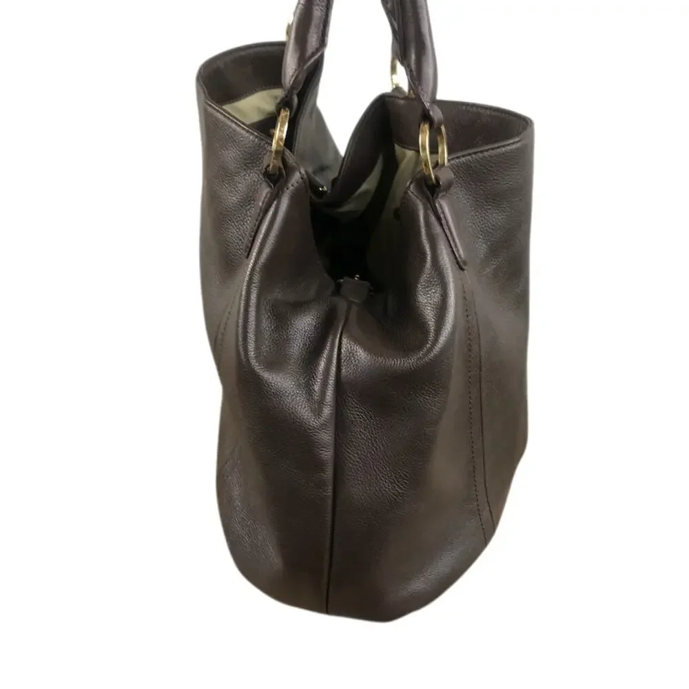 G.I.L.I. Pebbled Leather Hobo Tote Bag Brown Everyday Office Travel Weekender